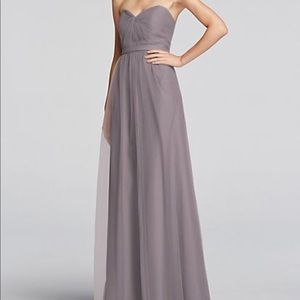 Strapless tulle long bridesmaid dress w/ belt